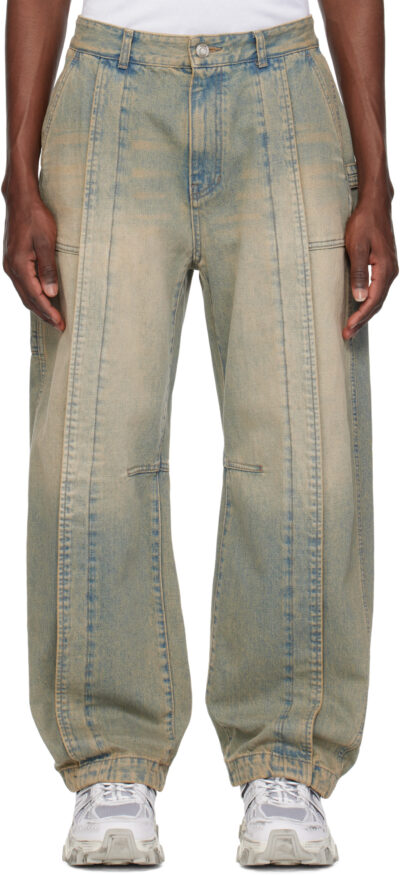 Juun.J Blue Washed Curved Jeans