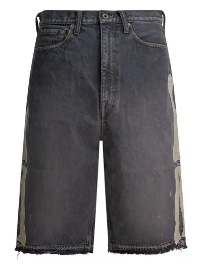 KAPITAL bone-appliqués frayed shorts - Grey
