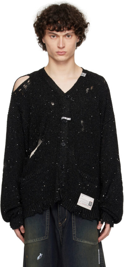 Maison MIHARA YASUHIRO Black Distressed Spangle Knit Cardigan