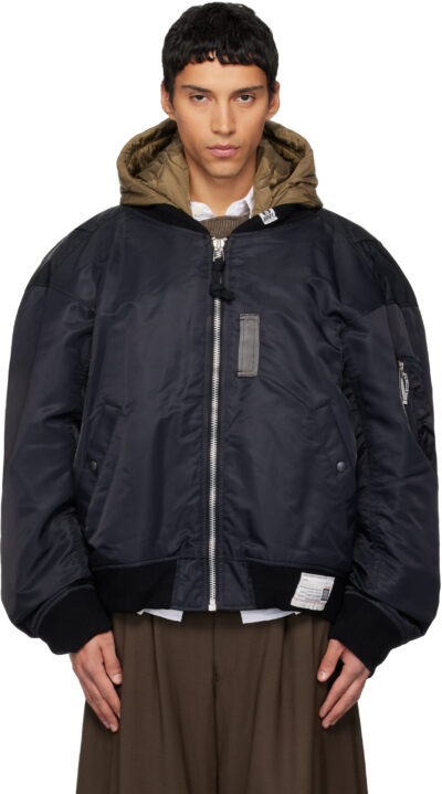 Maison MIHARA YASUHIRO Black Extended Placket Hood Flight Jacket