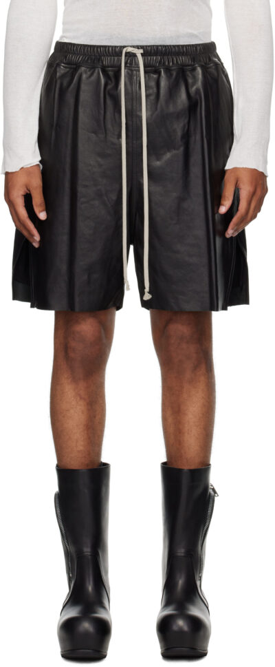 Rick Owens Black Concordians Boxers Leather Shorts