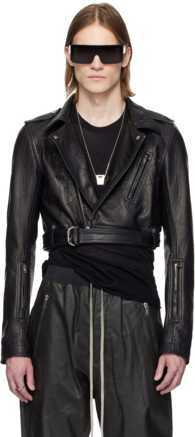 Rick Owens Black Hollywood Cropped Luke S Stooges Leather Jacket