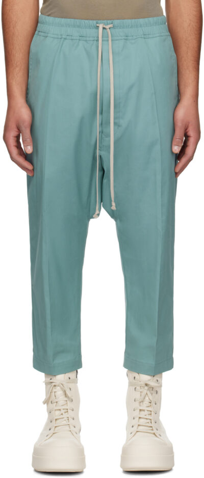 Rick Owens Blue Hollywood Drawstring Cropped Trousers