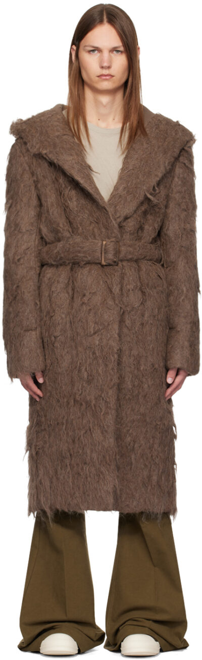 Rick Owens Brown Slim Hoodie Coat