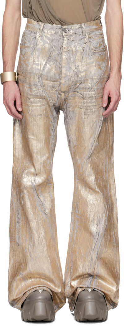 Rick Owens Gold Hollywood Bolan Bootcut Jeans
