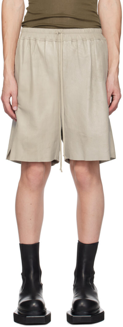 Rick Owens Gray Megablister Leather Shorts