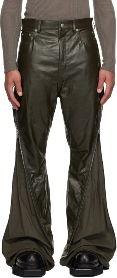 Rick Owens Khaki Concordians Bolan Banana Leather Pants