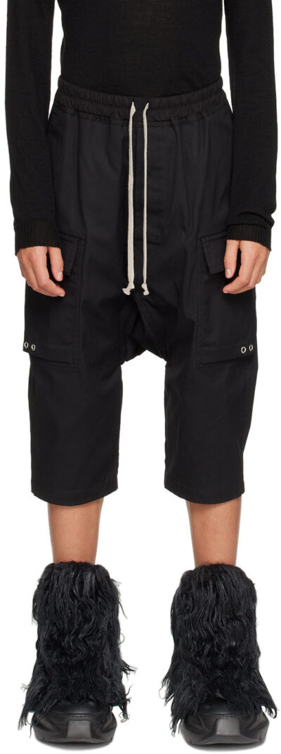 Rick Owens Kids Black Pods Long Cargo Shorts