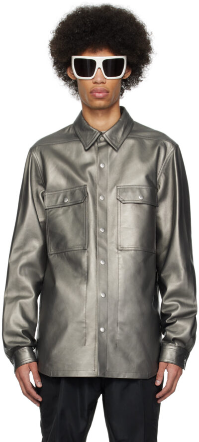 Rick Owens Silver Lido Leather Jacket