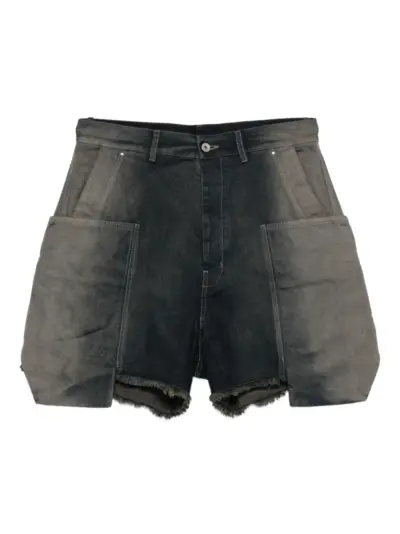 Rick Owens frayed pocket denim shorts - Blue