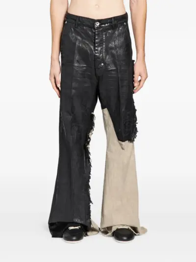 Rick Owens treated frayed trousers - Black