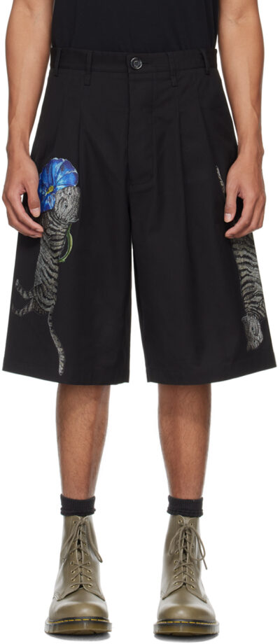 Song for the Mute Black Blue Flower Cat Shorts