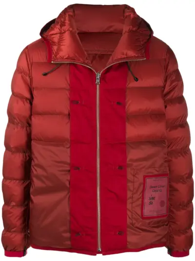 Ten C hooded contrast-panel puffer jacket - Red