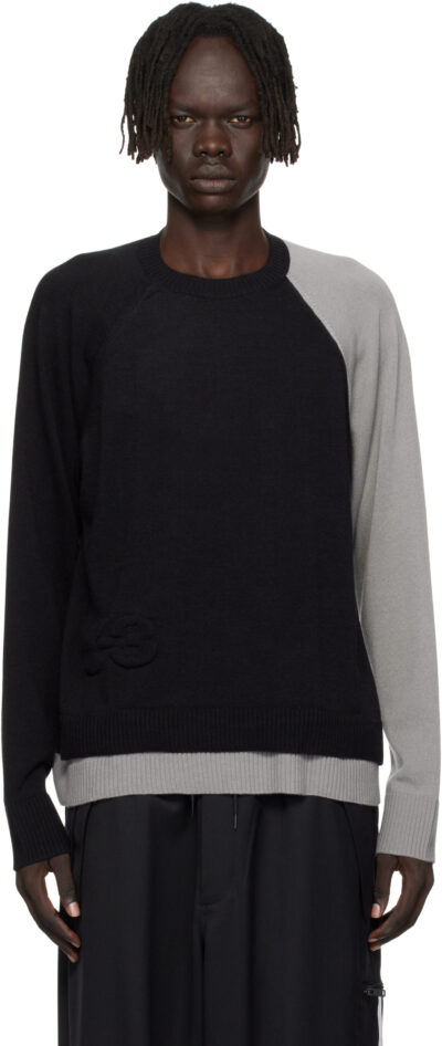 Y-3 Black & Gray Logo Knit Sweater
