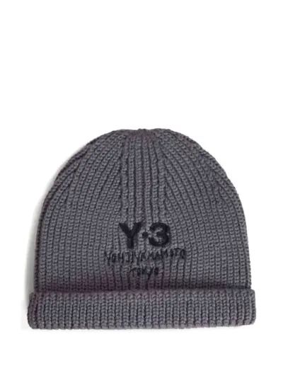 Y-3 ribbed logo beanie hat - Grey