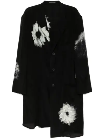 Yohji Yamamoto flower-print slit jacket - Black