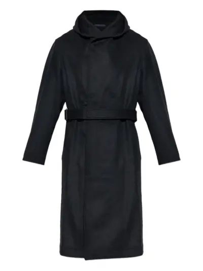 Yohji Yamamoto hooded belted wool coat - Black