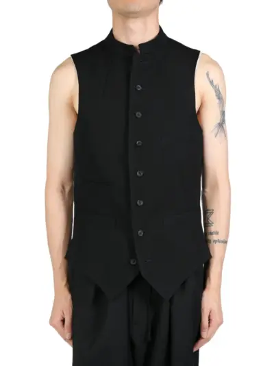 Yohji Yamamoto stand-up collar vest - Black