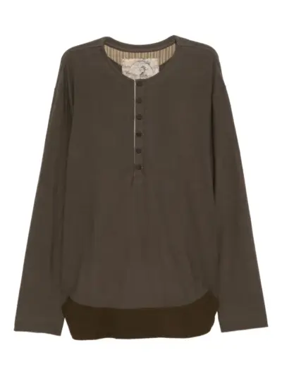 Ziggy Chen henley neck long sleeve T-shirt - Green