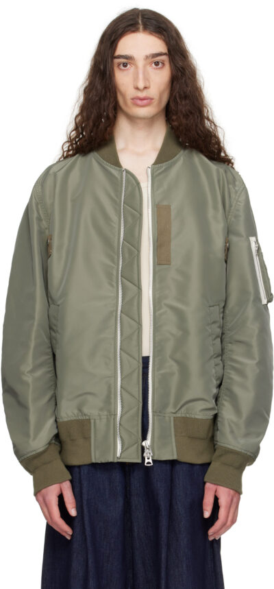 sacai Khaki Nylon Twill Bomber Jacket