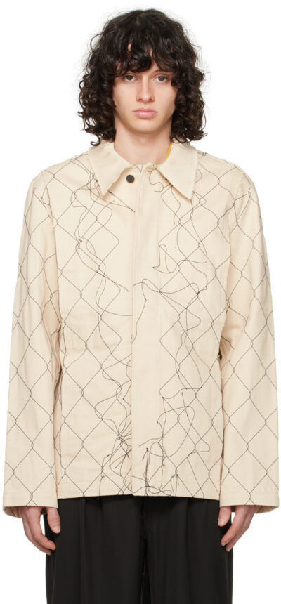 AIREI Beige Embroidered Denim Jacket