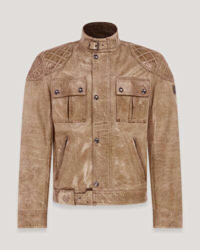 Belstaff Brooklands Motorcycle Jacket Men's Hand Waxed Leather Birch Size S