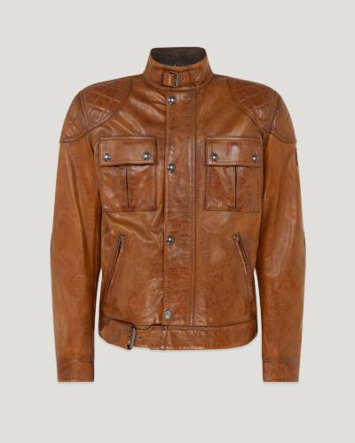 Belstaff Brooklands Motorcycle Jacket Men's Hand Waxed Leather Burnt Cuero Size 4XL