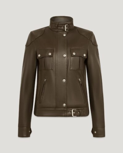 Belstaff Gangster Jacket Women's Matt Nappa Faded Olive Size UK 16