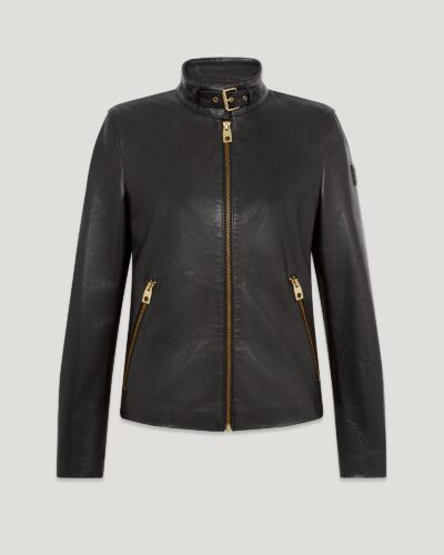 Belstaff Kerr Jacket Women's Calf Satin Leather Black Size S