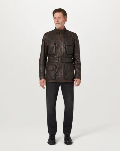 Belstaff Legacy Trialmaster Panther Jacket Men's Hand Waxed Leather Black / Dark Earth Size UK 38