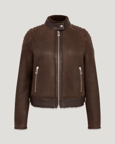 Belstaff Shearling Mollison Jacket Women's Merino Shearling Dark Brown Size M