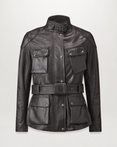 Belstaff Trialmaster Motorcycle Jacket Women's Hand Waxed Leather Antique Black Size UK 12