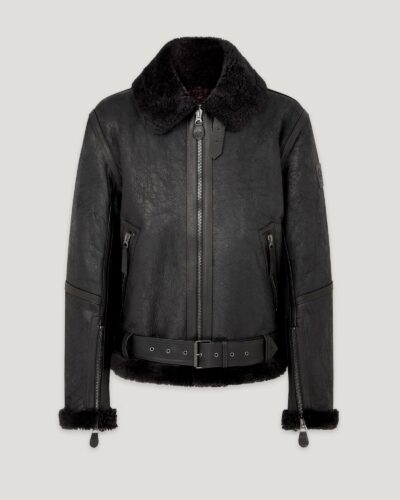 Belstaff Wilder Jacket Men's Aviator Shearling Washed Black / Black Size UK 40