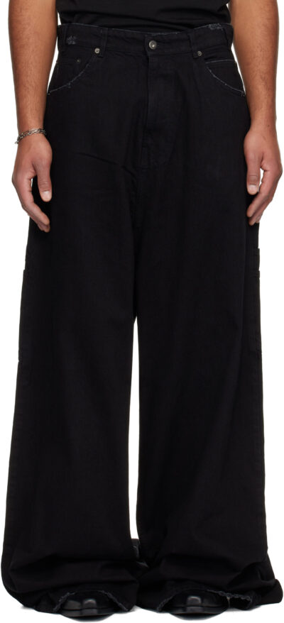 DET BLEV SENT Black Distressed Wide Jeans