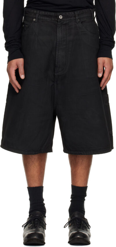 DET BLEV SENT Black Waxed Denim Shorts
