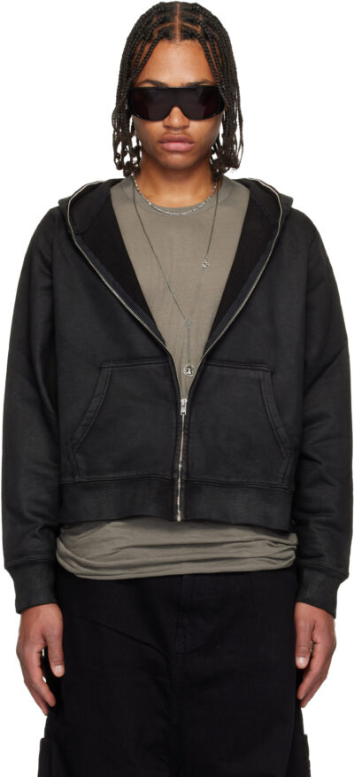 DET BLEV SENT Black Waxed Zip Hoodie