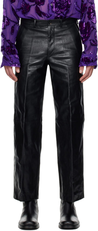 Dries Van Noten Black Cropped Leather Pants