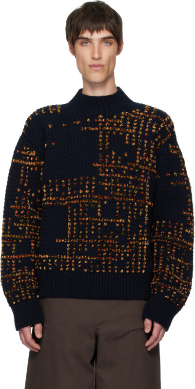 Dries Van Noten Black Jacquard Wool Turtleneck