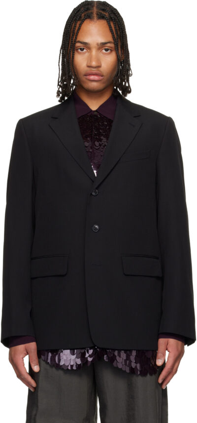 Dries Van Noten Black Notched Lapel Blazer