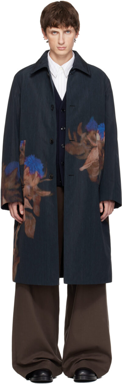 Dries Van Noten Black Printed Coat