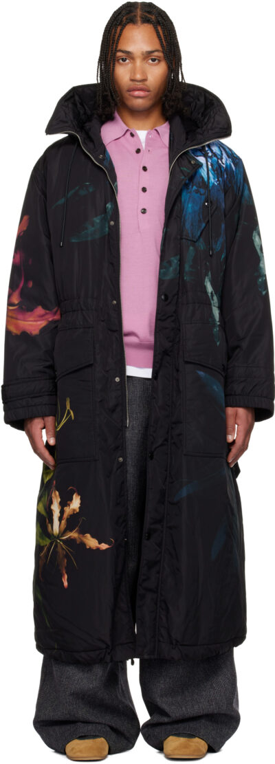 Dries Van Noten Black Printed Nylon Parka