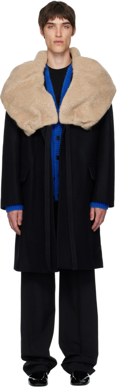 Dries Van Noten Black Wool Collar Coat