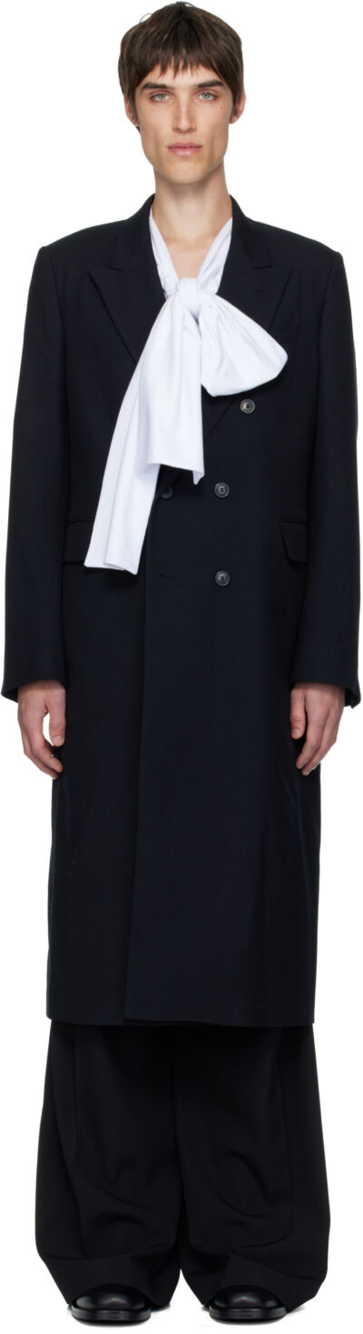 Dries Van Noten Black Wool Twill Coat