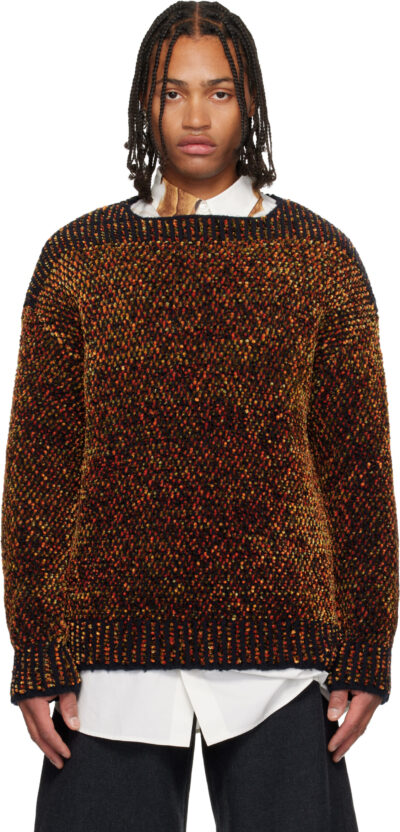 Dries Van Noten Black & Orange Jacquard Sweater