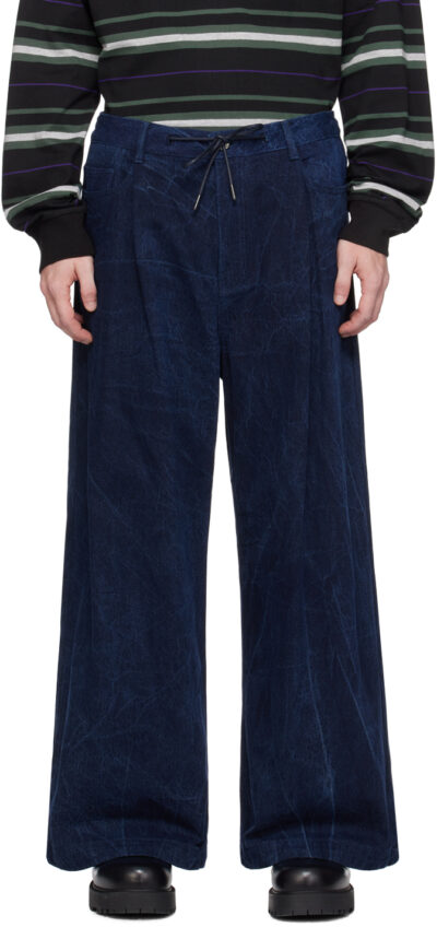Juun.J Indigo Oil-Washed Wide Jeans