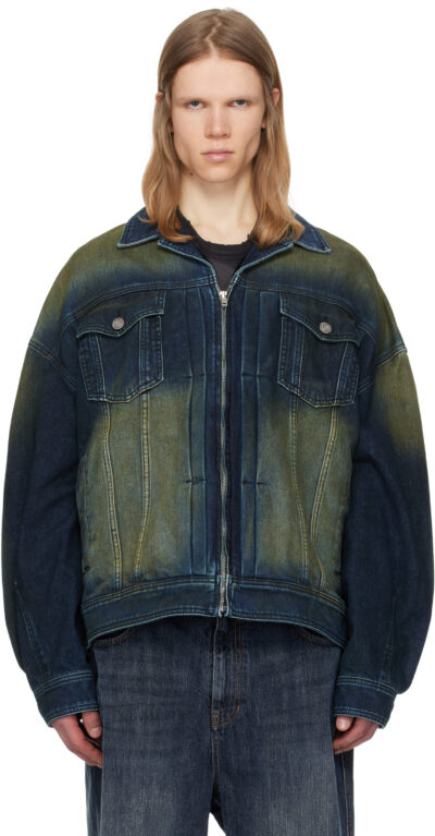 Juun.J Navy Zipper Trucker Denim Jacket