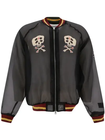 KAPITAL sheer skull-embroidered bomber jacket - Black