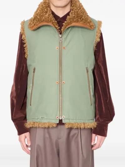 Kolor dragon-embroidered shearling gilet - Brown