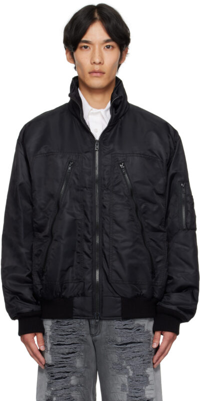 MM6 Maison Margiela Black Sports Bomber Jacket