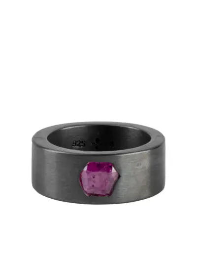 Parts of Four oxidised silver Sistema ruby ring - Black